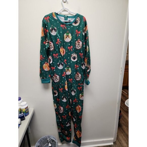 Union Suit Christmas Cheer Cat Light Up One Piece Sleep Suit Large 42/44 New - Picture 1 of 6